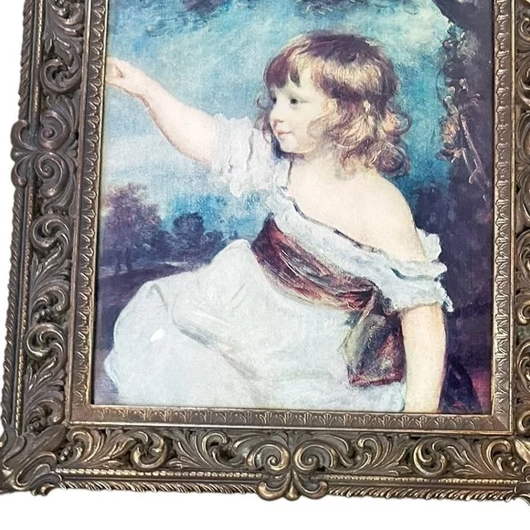 Vintage 1960’s Italian Ornate Gold Framed Reynolds Child Portrait “master hare”